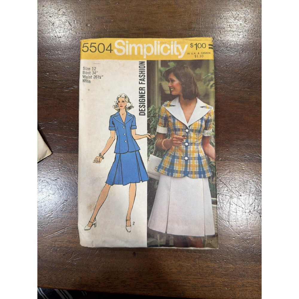 Vintage Simplicity Designer Fashion Two-Piece Dress Pattern #5504 Size 12 '73